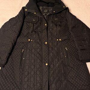 NWT Weatherproof Quilted Black Puffer Coat with Gold Accents